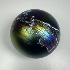Signed Vtg Glasshouse Studio Eric Brakken 1989 Paperweight Purple Iridescent